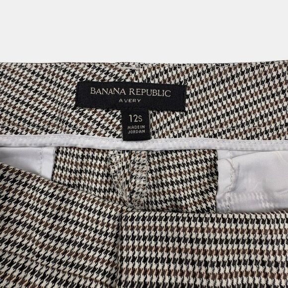 Banana Republic Avery Houndstooth Plaid Ankle Pants Preppy Chic Neutral 12 Short - Picture 4 of 15